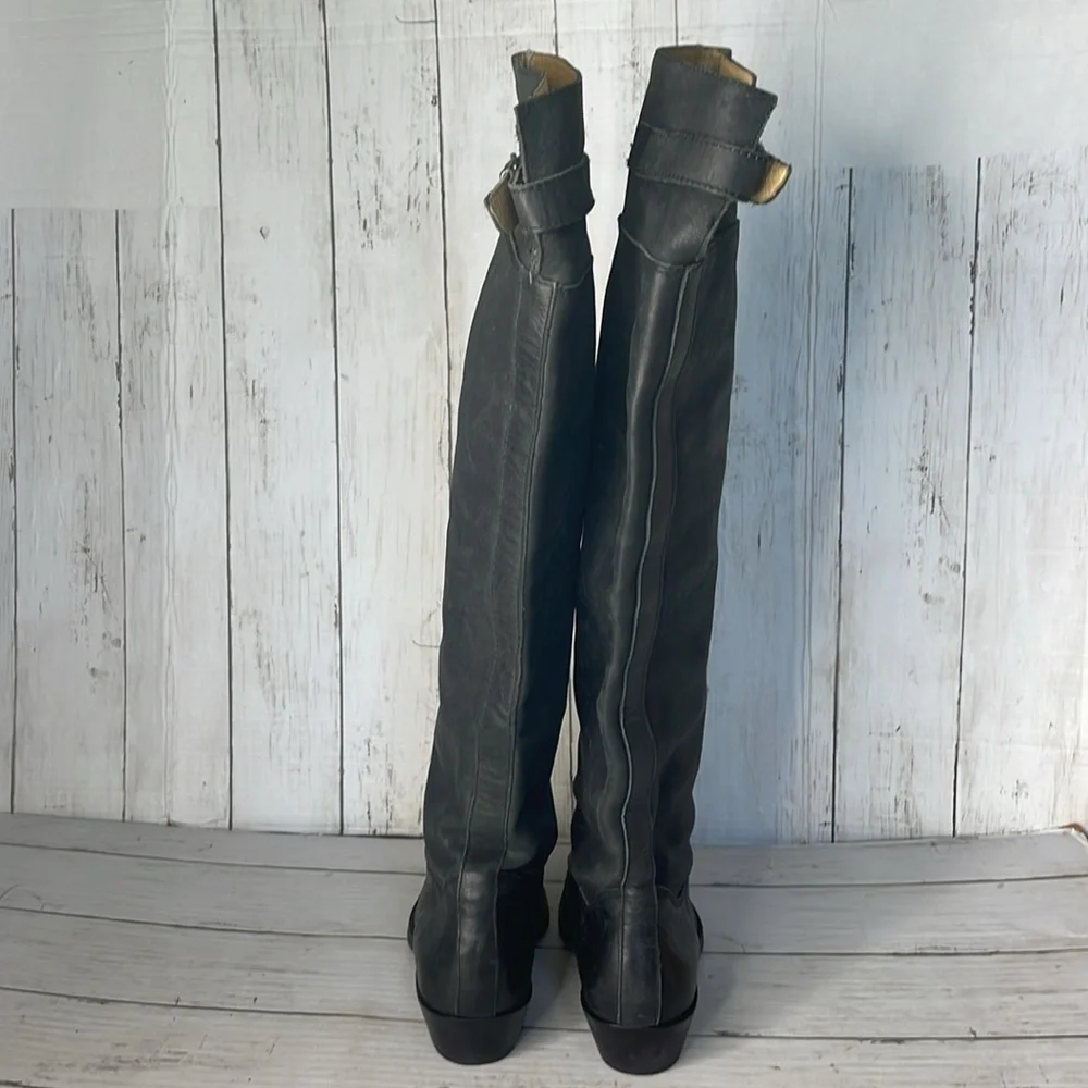 Juicy Couture Black Leather Square Toe Over The Knee Boots
